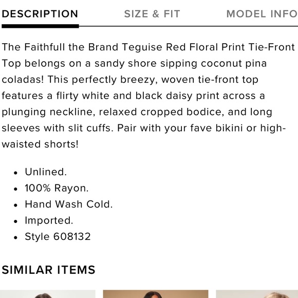 Faithfull the Brand Teguise Red Floral Print Tie-Front Top - Picture 3 of 7